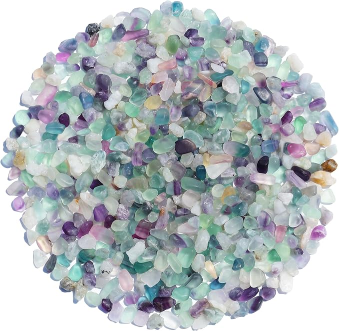 QYGL Crystal Pebbles – 0.9LB Natural Fluorite Crystal Bulk | Decorative Tumbled Gemstones Sea Glass Rock for Fish Tank Gravel, Vase Filler, DIY Crafts, Plant Pots & Home Decor