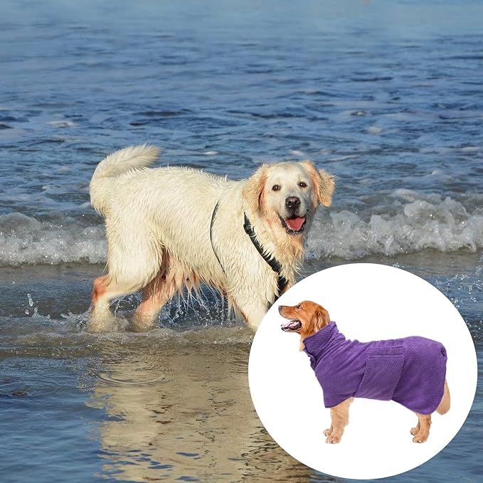 Geyecete Dog Bathrobe Towel Dog Drying Coat-Dry Fast Dog Bag-Pineapple Grid Fast Drying Super Absorbent Pet Dog Cat Bath Robe Towel-Purple-S