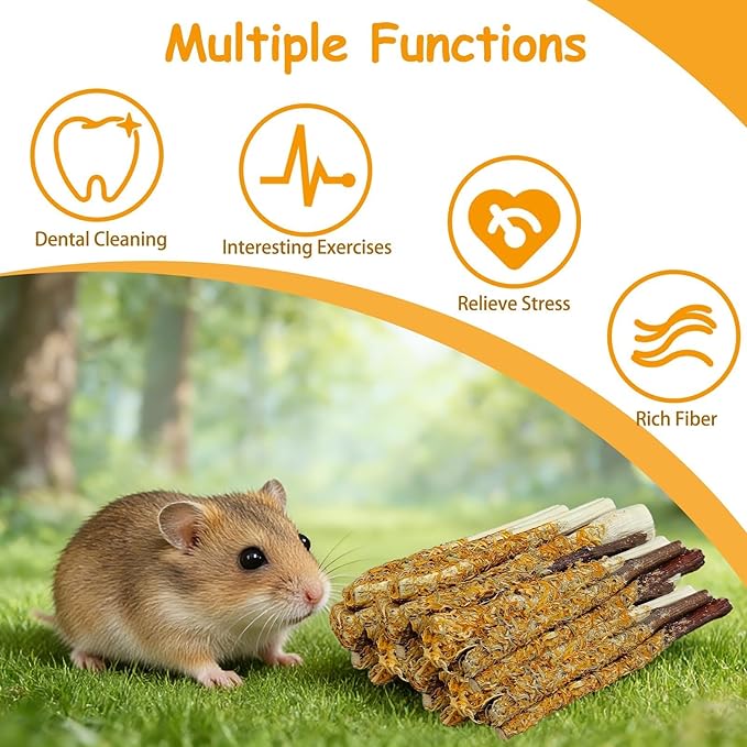 kathson 10Pcs Rabbit Chew Sticks,Natural Guinea Pig Chew Toys Apple Wood with Petals,Bunny Sweet Bamboo Molar Teeth Sticks,Small Animals Teeth Care Treats Stick for Hamster,Chinchilla,Gerbils