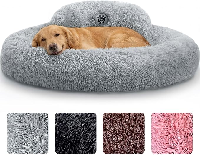 PetJett XL Dog Beds for Large Sized Dog - 45'' Extra Large Dog Bed, Anti-Slip & Washable Super Soft Round Donut Bed, Fluffy Faux Fur Anti-Anxiety Premium Comfort Pet Bed, Fits Dogs up to 120 lbs