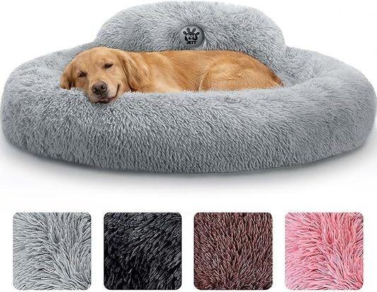 PetJett XL Dog Beds for Large Sized Dog - 45'' Extra Large Dog Bed, Anti-Slip & Washable Super Soft Round Donut Bed, Fluffy Faux Fur Anti-Anxiety Premium Comfort Pet Bed, Fits Dogs up to 120 lbs