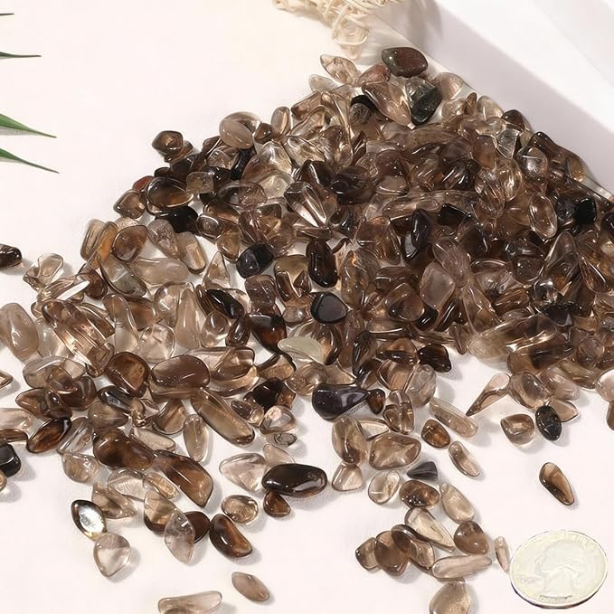Erliway Smoky Quartz Crystal Chips Bulk for Vase Filler Craft, 0.5 lb 7-9mm | Natural Crushed Crystal Stone for Spell Jar, Aquarium Gravel, Reiki Healing Meditation, Jewelry Making, Resin Art, Home Décor
