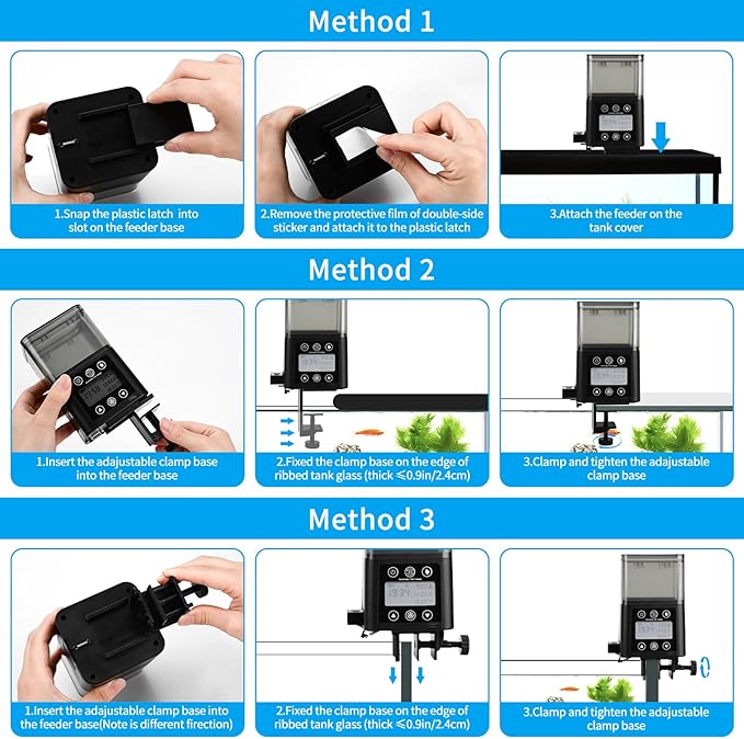 Podazz Automatic Fish Feeder for Aquarium with Timer, LCD Display 320ML Large Capacity Adjustable Fish Dispenser, Operated Feeders for Goldfish, Turtle for Vacation, Weekend or Daily Use(Black)