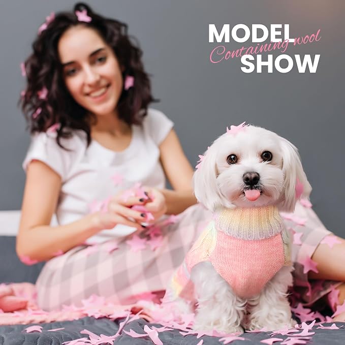 Dog Sweaters for Small Dogs Girls Cute Pink Gradient Puppy Cat Sweaters Soft Warm Knitwear Turtleneck Pullover Small Dog Sweater Clothes Chihuahua Yorkie Maltese Dachshund Outfits