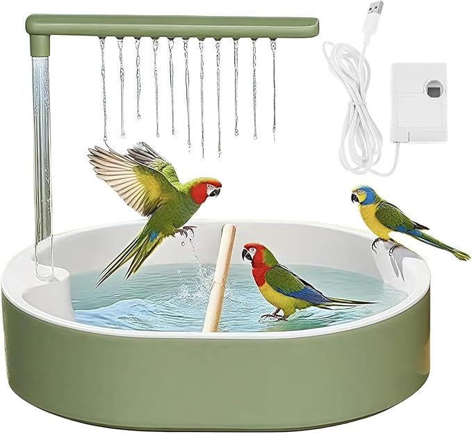 birdShower Bath Fountain - 20cm Pump Water birdBath, Anti Splash Ciirculating Cage Bath | Indoor Outdoor birdCare