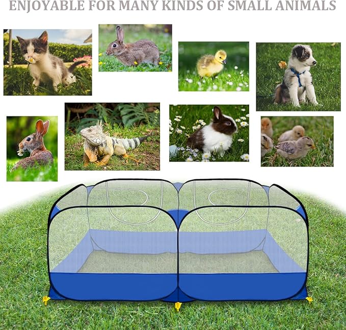 Small Animals Playpen,Reptiles Cage,Chicken Run Coop Chicken Playpen Breathable Transparent Pet Playpen Pop Open Outdoor/Indoor Exercise Fence,Portable Yard Fence (Blue)