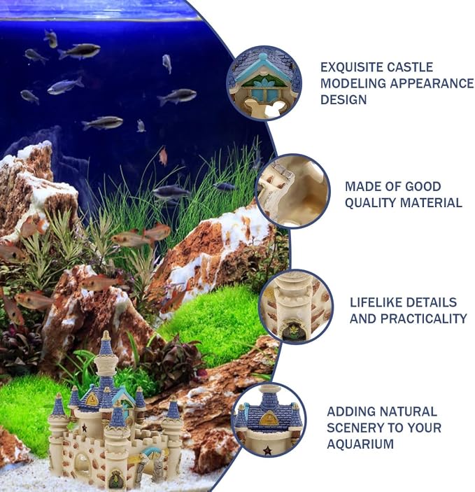 Balacoo Fish Tank Castle Decor Aquarium Castle Adornment | Aquarium Underwater Castle Ornament Resin Aquarium Adornment 5.70 X 4.33 X 4.33 in Hideout for Betta Fish and Tropical