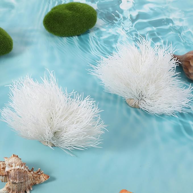 2pcs Aquarium Plants Decorations Artificial Fish Tank Plants Fish Tank Decorations Plastic Fishes Tanks Accessories Small Large Aquarium Decoration Plastic Artificial Plant(White)