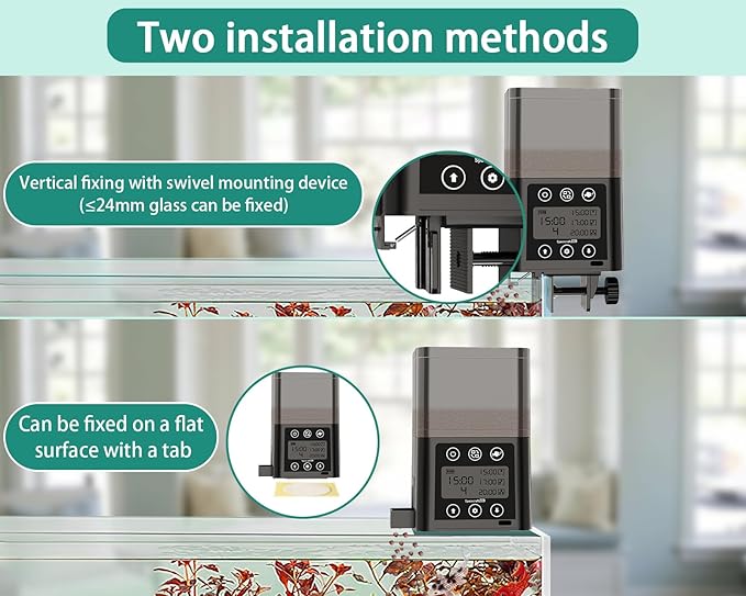 Automatic Fish Feeder for Aquarium, ZWJBSGY Three Precision Feed Funnels and A Fully Sealed, Moisture-Proof Design 320ml Large-Capacity Vacation Fish Feeder with Timer (Black)