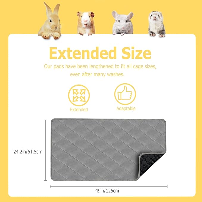 Guinea Pig Bedding, 49x24IN 2Pack Fleece Cage Liner for Midwest Cage, Super Absorbent & Odor Control & Waterproof & Reusable Washable Guinea Pig Liner, Pee Pad Mat for Small Animal, Rabbit, Bunny