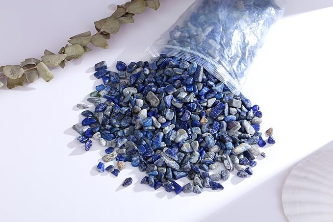 QINJIEJIE Lapis Lazuli Crystals Chips Natural Stone Gravel Bulk Crushed Rocks Pieces Polished Quartz Stone 0.55Lbs Decorative Fish Tank Pebbles Vase Filler Irregular Shaped Tumbled Gemstone for Home