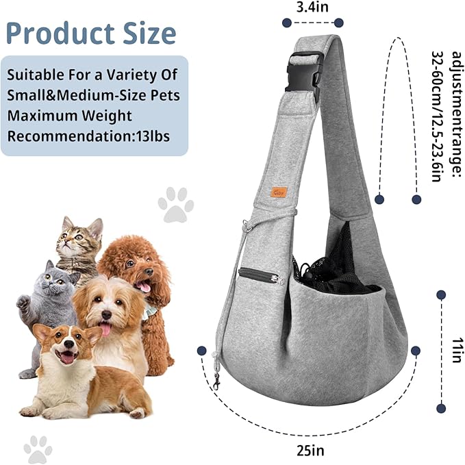 CUBY Dog and Cat Sling Carrier - Small Dog Carrier Sling with Adjust Strap & Zip Pocket, Hands Free Soft Dog Slings for Small Dogs Cats Puppy Pets Outdoor Travel Safety Purse Bag