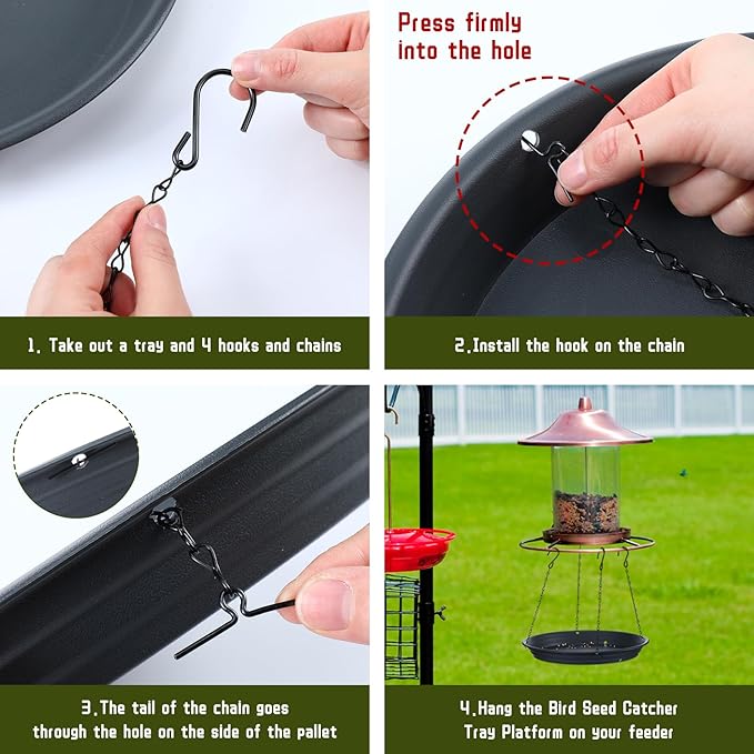 Briwooody 2 Sets 12.8'' Bird Seed Catcher Tray Platform Bird Feeder Large Hanging Tray Fits Most Feeders Catches Most Falling Seed and Husk Outdoor Yard Garden Backyard for Attracting Birds, Black