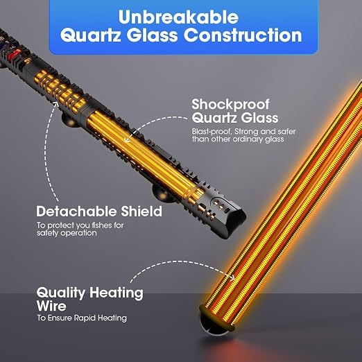MQ Submersible Aquarium Heater Auto Thermostat, 200W Fish Tank Heater for 15 to 40 Gallon with LCD Digital Aquarium Thermometer, Shatter-Proof and Blast-Proof