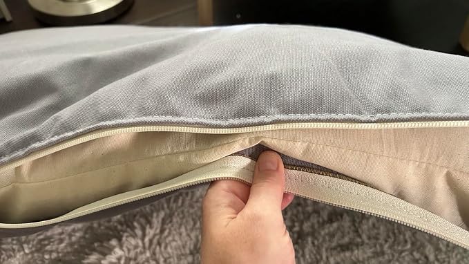 Natural Cotton Canvas Dog Bed – Raw Cotton Filled Pet Cushion Insert, Breathable Eco-Friendly Dog Mattress, Durable Washable Cover with Zipper (Blue Gray, Small 36"x22"x3")