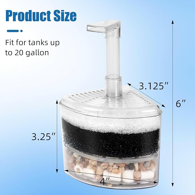 AQUANEAT Aquarium Air Driven Corner Sponge Filter, for Fry Shrimp Nano Fish Tank, with Multi Kinds of Filter Media (Small) (Pack of 2)