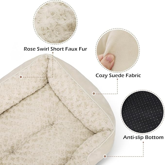 INVENHO Small Dog Bed Rectangle Washable Orthopedic Soft Calming Sleeping Durable Pet Cuddler with Anti-Slip Bottom