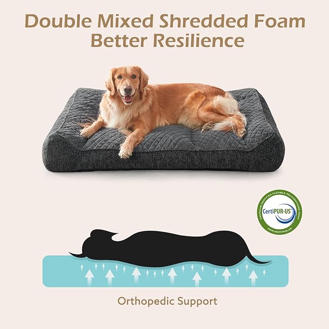JOEJOY Extra Large Orthopedic Dog Beds Large Sized Dog, Extra Thick Foam Pet Bed Sofa with Bolster Sides, Large Sized Dog Bed with Removable Washable Cover, Non-Slip Bottom, Grey, 48''x35''