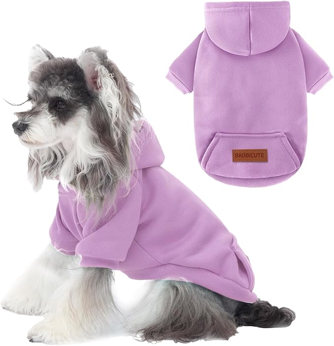 2 Pack Dog Hoodie Warm Hood Dog Sweater Cold Weather Small Dogs Sweatshirt Comfort Pet Clothes for Small Medium Dogs with Pockets (Purple, S (Back: 9.45",Chest: 14.9", 3.5-5.8lbs))
