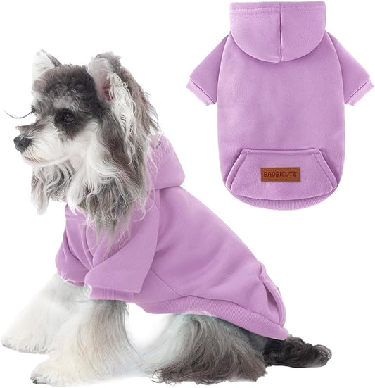 2 Pack Dog Hoodie Warm Hood Dog Sweater Cold Weather Small Dogs Sweatshirt Comfort Pet Clothes for Small Medium Dogs with Pockets (Purple, M (Back: 11.4",Chest: 16.9", 5.8-8.8 lbs))
