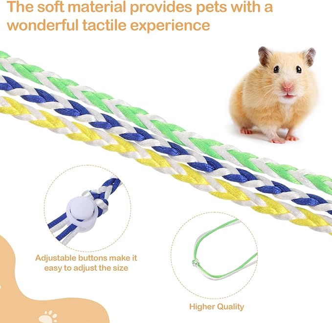 Hamster Leash, 3 Pcs Adjustable Leash Harness for Small Animals, Soft Lightweight Animal Leashes for Rabbits, Ferrets, Guinea Pigs, Chinchillas, Rats(Yellow, Blue, Green)