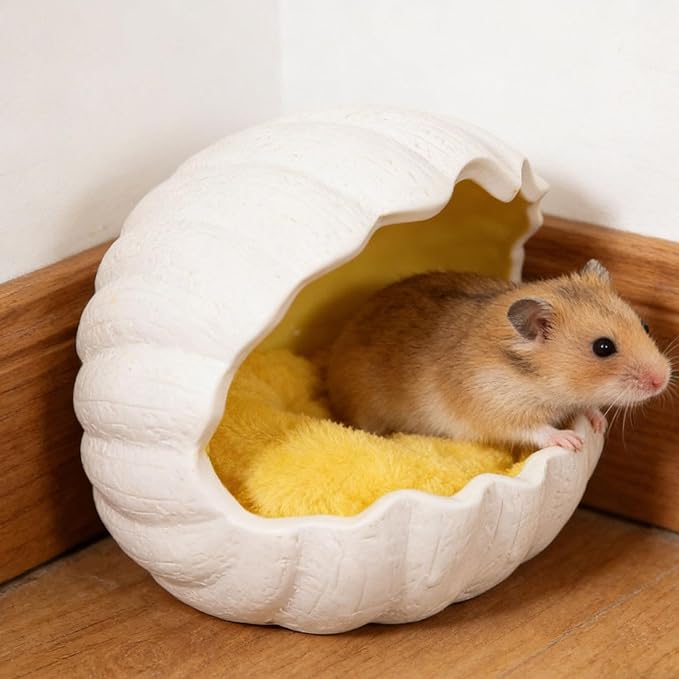 Ceramic Hamster Nest Habitat Hideaway Cooling Pet House Decorative Nest for Gerbil Mice Hedgehog Chinchilla Dwarf, Yellow