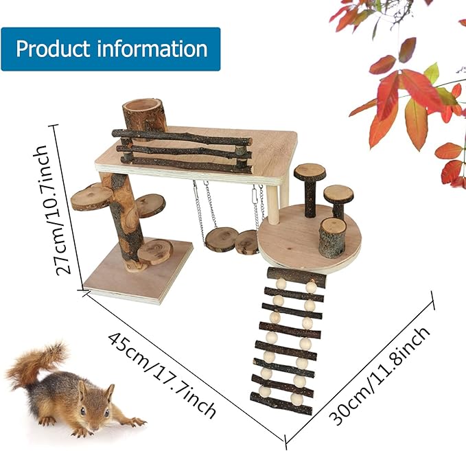 VolksRose Wooden Hamster Playground Platform, Hamster Climbing Toy, Natural Living Climb System, Small Animals Activity Set with Ladder Food Bowl Ramp Bridge for Mouse Gerbil Rat Chinchilla
