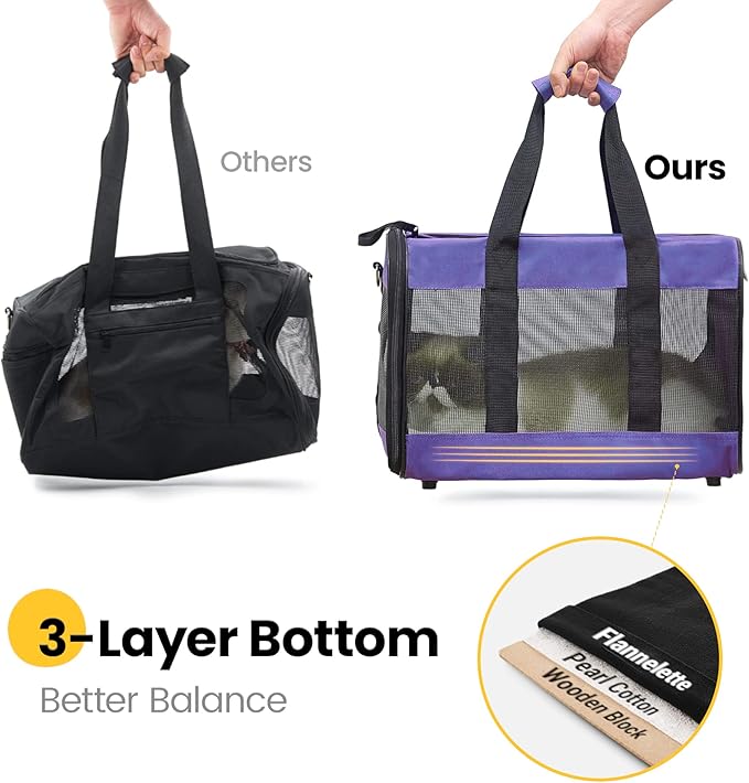 Conlun Cat Carrier Airline Approved, Soft-Sided Dog Carrier with Inner Safety Leash, Pet Transport Carrier for Small-Medium Cats Puppies up to 15 Lbs, Collapsible Travel Kitten Carrier Bag -Purple M