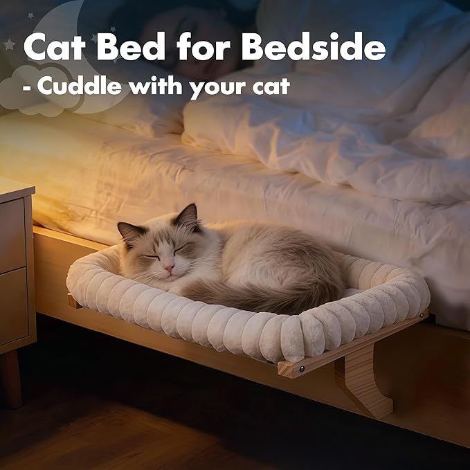 Zoratoo Cloud-Cuddle Cat Perch for Window Sill with Bolster, Natural Wood & Metal Frame Cat Window Seat for Large Cats, Easy to Adjust Zipper Cushion Pet Bed for Windowsill (Medium)