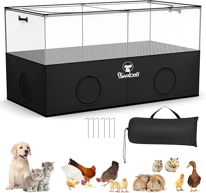 Pawaboo Small Animal Playpen, Foldable Pet Playpen Cage Tent for Puppy Kitten Guinea Pig Rabbit Chicken Hamster Indoor Outdoor Use, Pet Fence with Breathable Mesh Wall and Bottom, Black