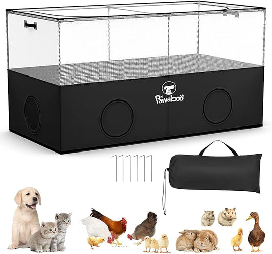 Pawaboo Small Animal Playpen, Foldable Pet Playpen Cage Tent for Puppy Kitten Guinea Pig Rabbit Chicken Hamster Indoor Outdoor Use, Pet Fence with Breathable Mesh Wall and Bottom, Black