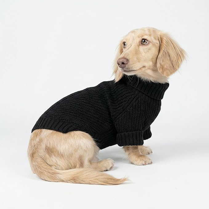 Fitwarm Dog Turtleneck Sweater, Thermal Knitted Pet Coat, Dog Winter Clothes for Small Dogs, French Bulldog Apparel, Black, Large