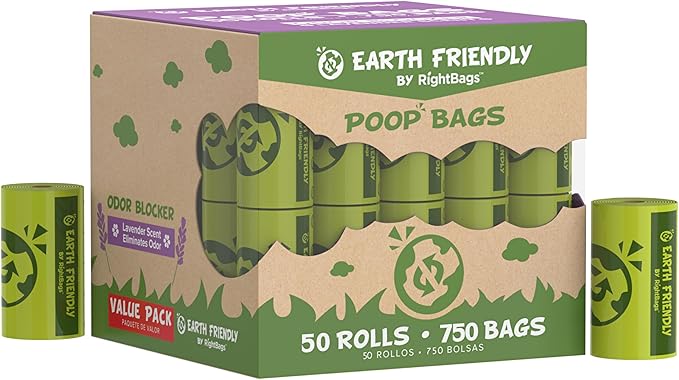 Earth Friendly Dog Poop Bags, Extra Thick & Leak Proof Dog Waste Bags, Lavender Scented Green Refill Rolls, Strong & Durable, Fits Standard Dispensers, Bulk Pack, 750 Count