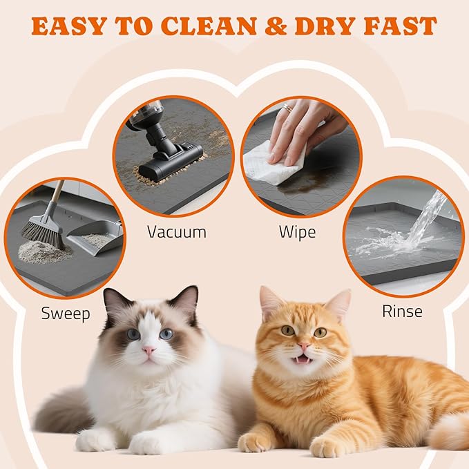 Pawtners Cat Litter Mat, Large 34" x 22" Litter Box Mat, Easy to Clean Cat Litter Box Mat, Non-Slip Kitty Litter Mat for Floor, Waterproof & Urine-Proof Cat Litter Mat Litter Trapping Mat, Gray