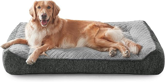 JOEJOY XL Orthopedic Dog Bed for Large Dogs Up to 80lbs - Extra Thick Foam Pet Bed Sofa with Bolster Sides, Large Sized Dog Bed with Removable Washable Cover, Non-Slip Bottom, Light Grey (42"x30")