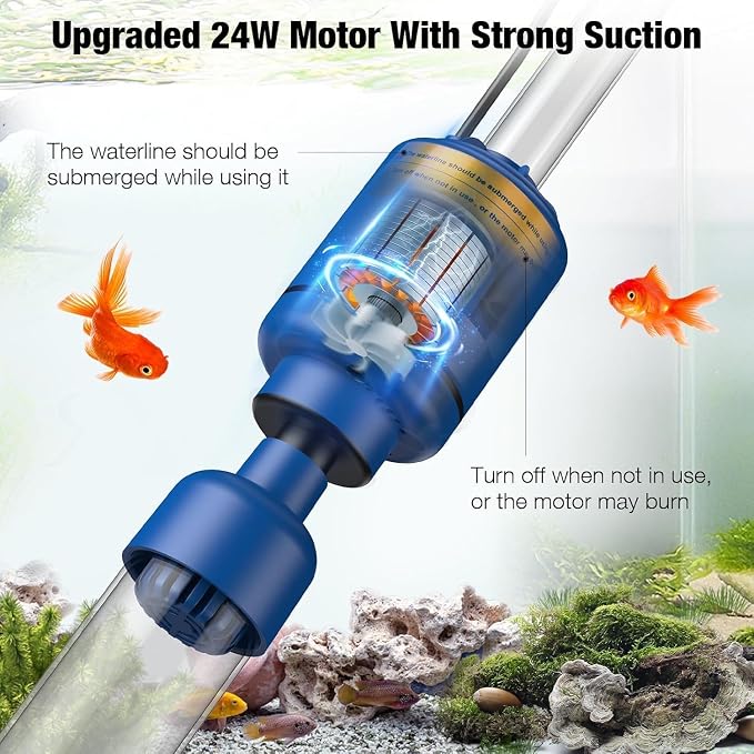 bedee Aquarium Vacuum Gravel Cleaner, 24W Electric Fish Tank Cleaner Vacuum, 6 in 1 Multifunctional Aquarium Cleaner for Automatic Water Change, Wash Sand, Water Circulation and Timed Off