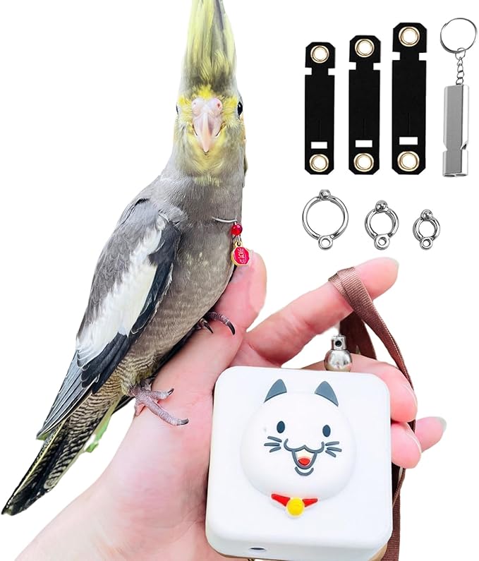 Bird Leash Bird Traction Rope Parrot Flying Rope Adjustable Small Animal Walking Harness 20FT/236IN with 6 Different Sizes of Soft Foot Ring (20FT, White cat)