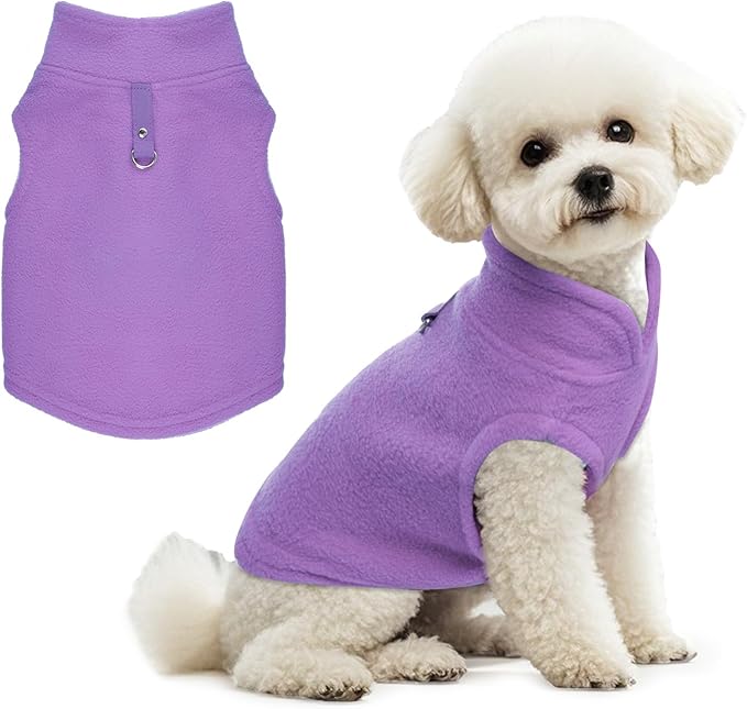 Rbenxia 1 Piece Dog Sweater with Leash Ring Soft Fleece Vest Dog Pullover Warm Jacket Pet Dogs Clothes Winter Dogs Outfits for Small Cat Pets (Purple, X-Small)