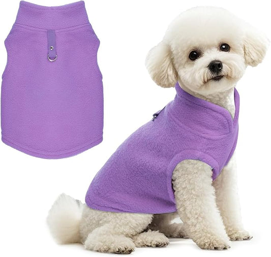 Rbenxia 1 Piece Dog Sweater with Leash Ring Soft Fleece Vest Dog Pullover Warm Jacket Pet Dogs Clothes Winter Dogs Outfits for Small Puppy Cat Pets (Purple, Medium)