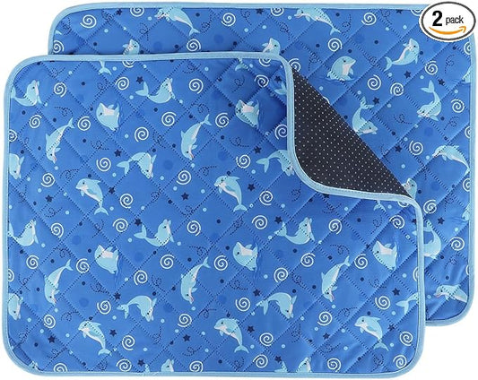 IEUUMLER Washable Pee Pads for Dogs, 2 Pack Non-Slip & Waterproof Pack Whelping Pad, Reusable Washable Puppy Potty Training Pad with Fast Absorbent for Playpen EU007 (Dolphin, 42"X28"-2pcs)