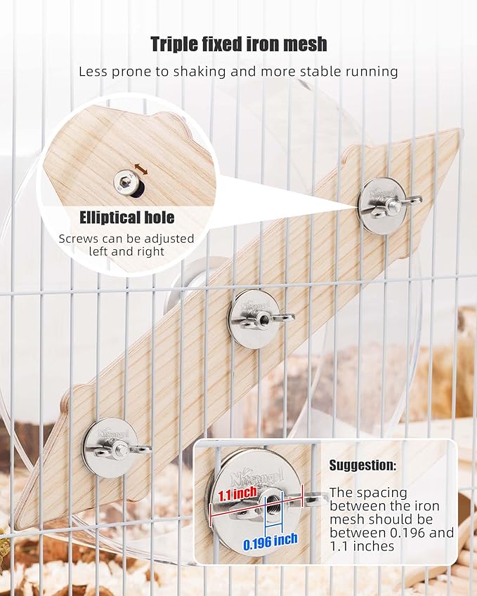Niteangel Silent Hanging Hamster Wheel - Dual-Bearing Cage-Mounted Quiet Spinning Acrylic Exercise Wheel for Hamsters Gerbils Mice Degus and Other Small Pets (M)
