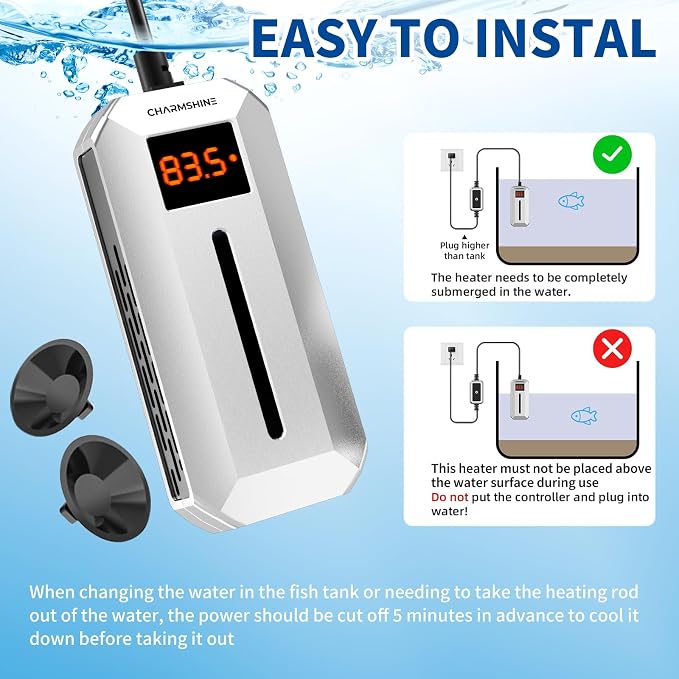 Submersible Aquarium Heater with LED Digital Display 150W Fish Tank Heater for 14-22 Gallon Freshwater Saltwater Tank, Auto Thermostat Overheat Protection(Not Suitable for Low-Water Turtle Tanks)
