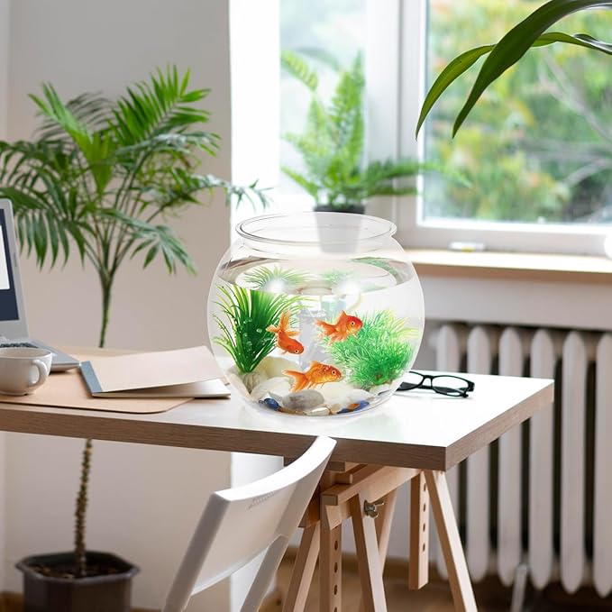 Totority Transparent Aquarium Tank 8.66 Inch Multi-Function Betta Fish Bowl Desktop Goldfish Tank Office Party Home Decor Durable Pet Material
