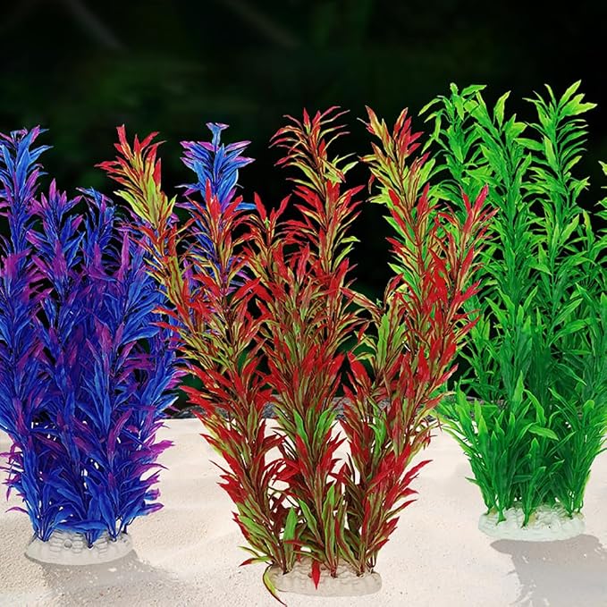 2 pcs Aquarium Decor Plastic Plants Extra Large 21 Inches Artificial Fish Tank Plants Tall Fish Tank Decorations Artificial Green Water Plants (Wine)