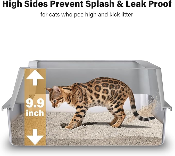 Stainless Steel Litter Box, XL Metal Cat Litter Box with Lid, Extra Large Cat Litter Boxes for Big Cats with High Sides, Leak Proof, Easy to Clean, No Stick, Odor Control, Include Scoop and Mat