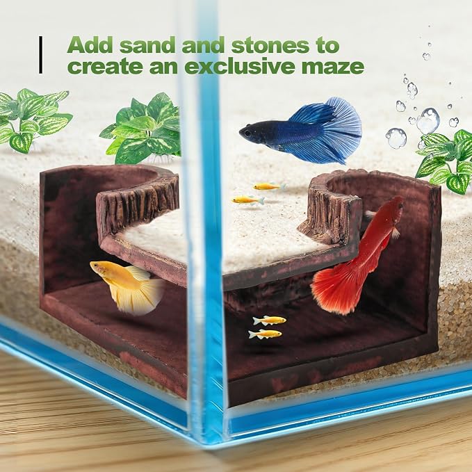 CousDUoBe Aquarium Cave | 90° Corner Fish Cave Viewing Tunnels Silk Aquarium Plants，Betta Fish Tank Accessories BPA-Free Premium Resin,Fish Tank Cave for Corners (5.3” x 2.7” x 2”)