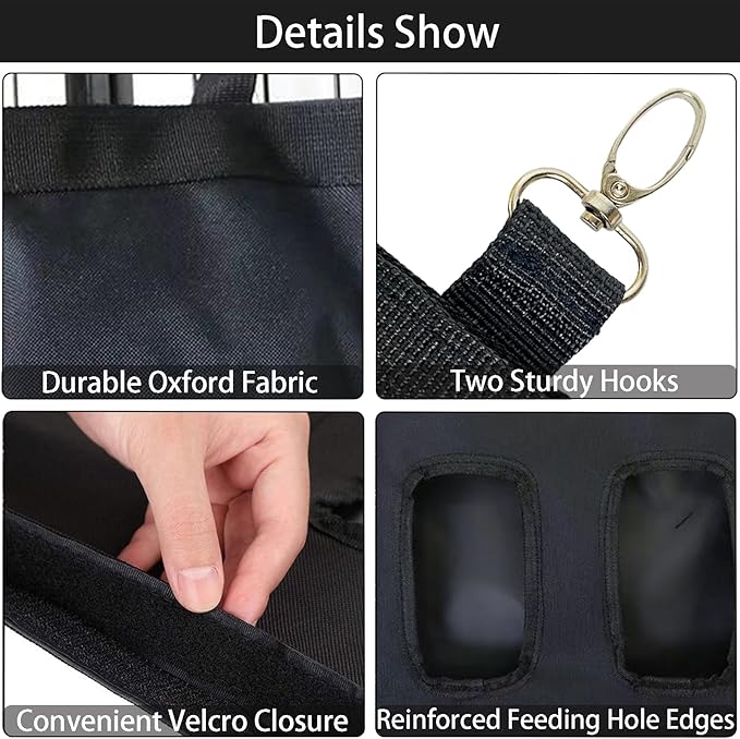 Rabbit Hanging Hay Feeder Bag Large Capacity Small Animal Hay Dispenser 600D Oxford Cloth Rabbit Hay Storage Bag for Bunnies Guinea Pigs Chinchillas (Black)