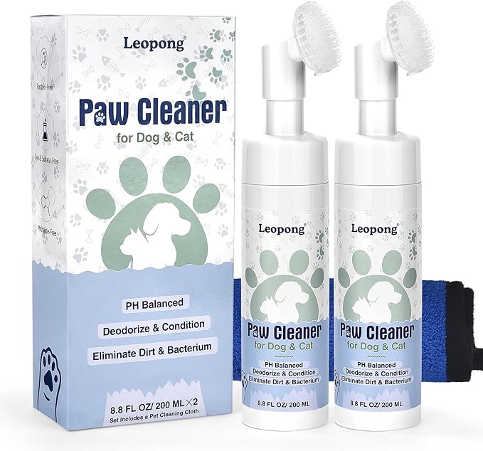 Leopong Dog Paw Cleaner,Dog Paw Wash Care for Dogs Large Medium Small XL Breed,2 Pack Waterless Foam with Silicone Scrubber, Dogs Cats Feet Paw Cleaner