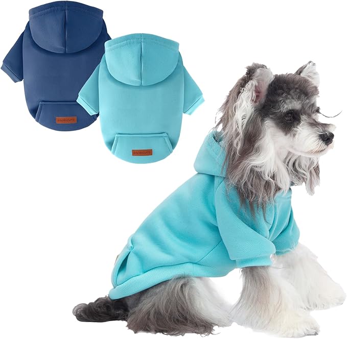 2 Pack Dog Hoodie Warm Hood Dog Sweater Cold Weather Small Dogs Sweatshirt Comfort Pet Clothes for Small Medium Dogs with Pockets (Navy+Blue, S (Back: 9.45",Chest: 14.9", 3.5-5.8lbs))