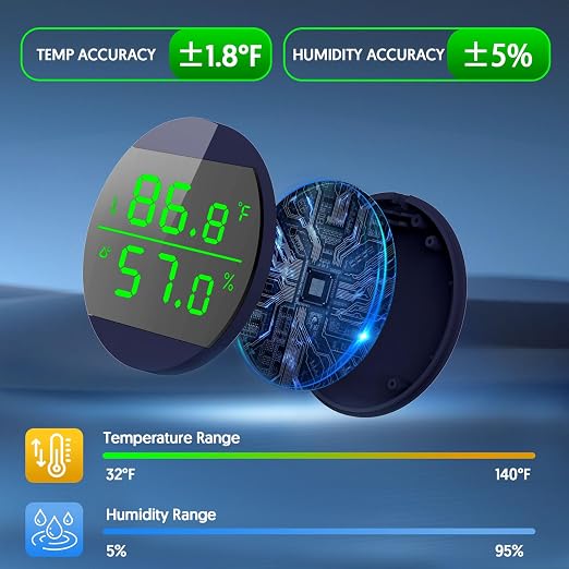 QZQ Reptile Thermometer and Humidity Gauge, Digital Display, Blue | LED Thermometer Hydrometer, Reptile Tank Accessories for Bearded Dragon, Crested Gecko, Snake, Lizard, USB Power Supply